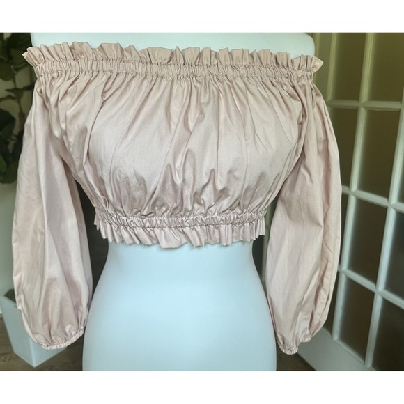 Vicolo Pink Off Shoulder Crop Top Long Sleeve 100% Cotton Made in Italy Size S - Picture 2 of 11